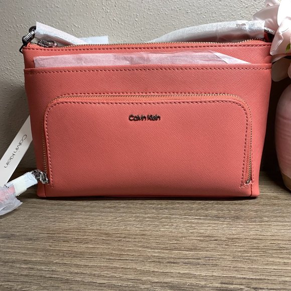 Calvin Klein Handbags - CALVIN KLEIN Coral Saffiano Leather Crossbody